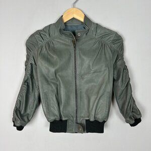 ASO Elena Gilbert KRMA Gray Leather Jacket Cropped Ruched Size Small Women's